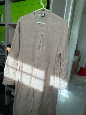 Tuckernuck Natural Linen Button-Front Midi Dress